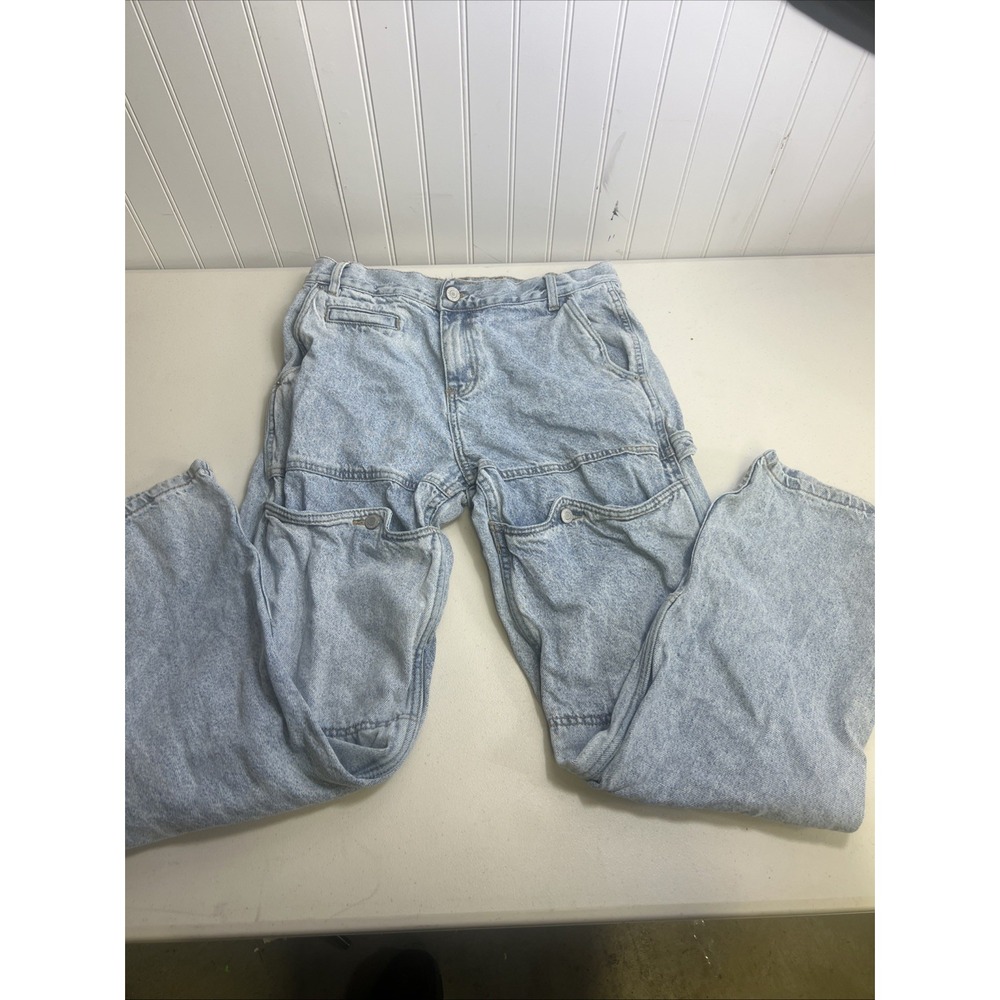 PacSun Baggy Cargo Jeans Light Wash Denim Wide Leg Utility Pants 30 X 32